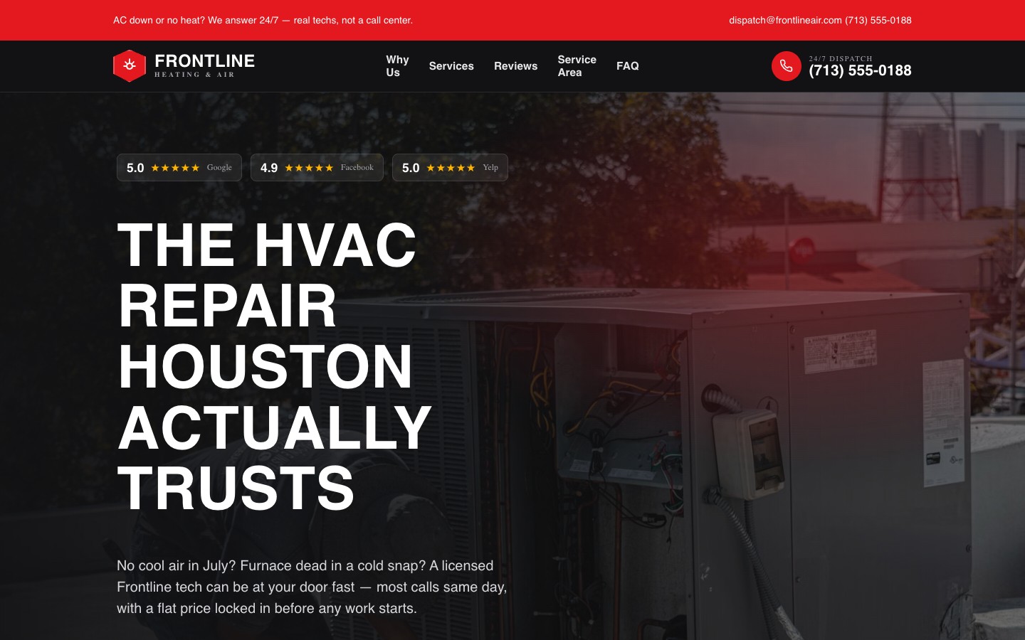 HVAC funnel design example — top of the Frontline Heating & Air GoHighLevel funnel